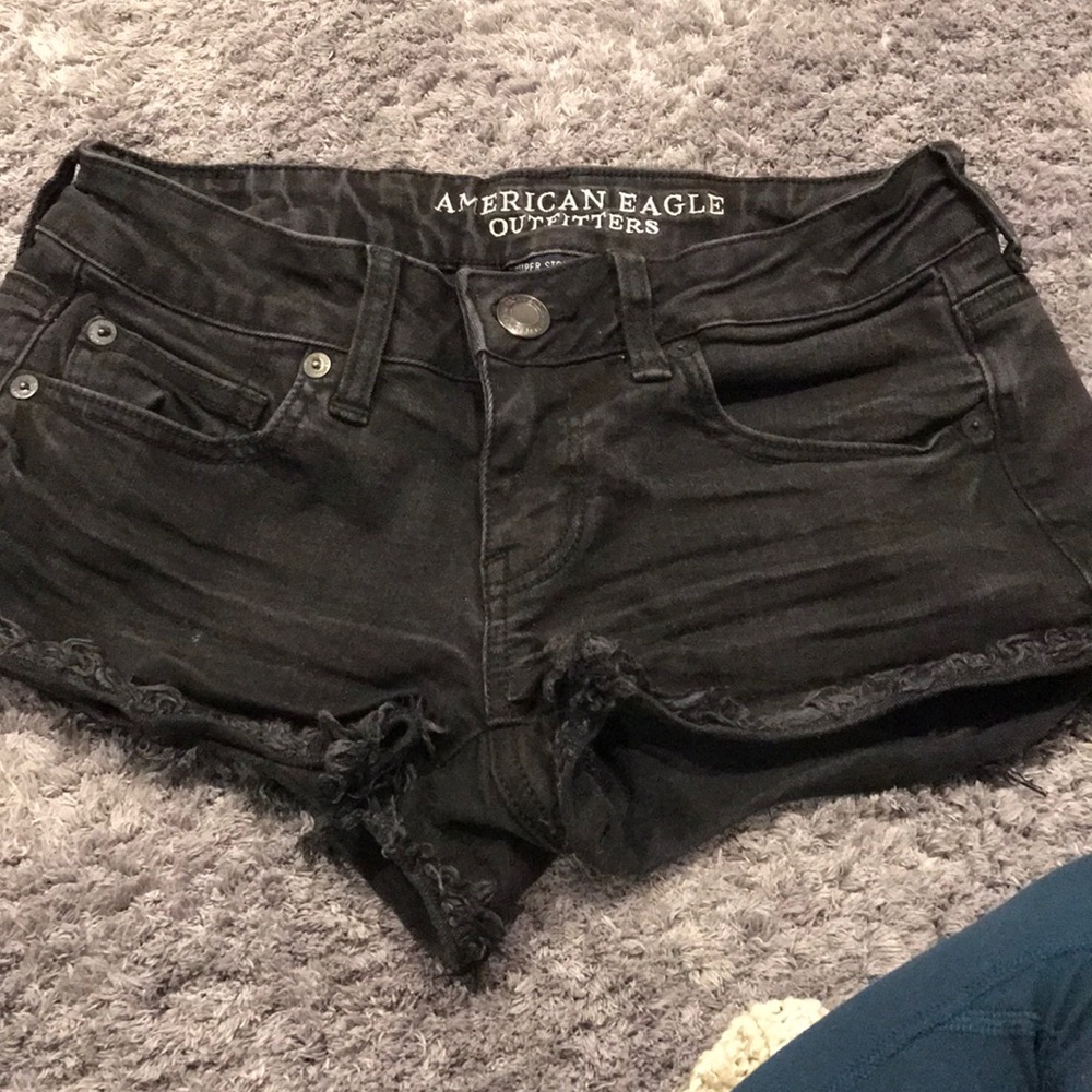 American eagle black distressed shorts